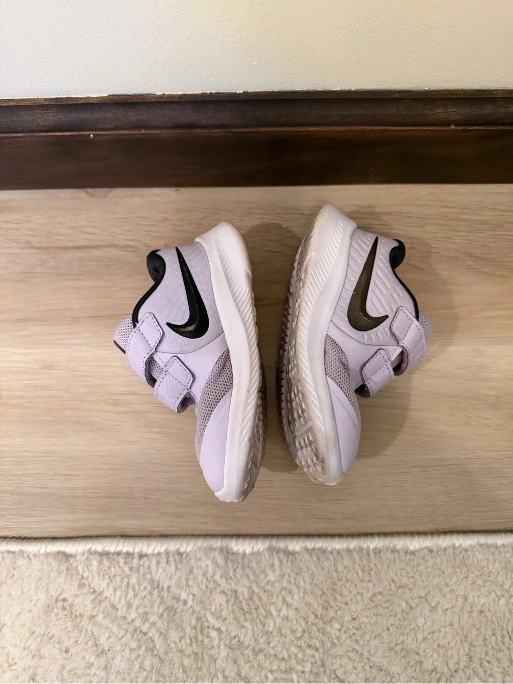 Nike Kids' Lavender Velcro Sneakers with Black Swoosh